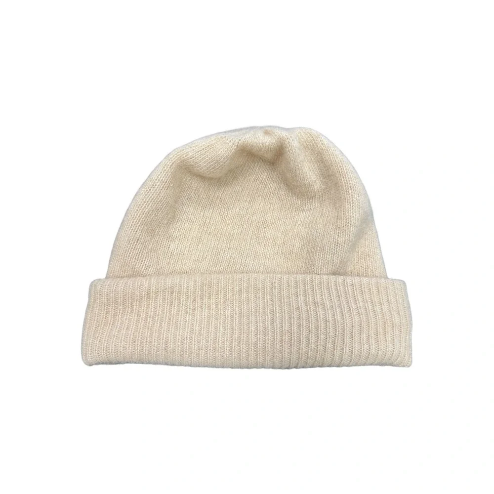 Portolano Beanie Unisex OS Cream Excellent 100% Cashmere Ribbed Knit Winter Hat